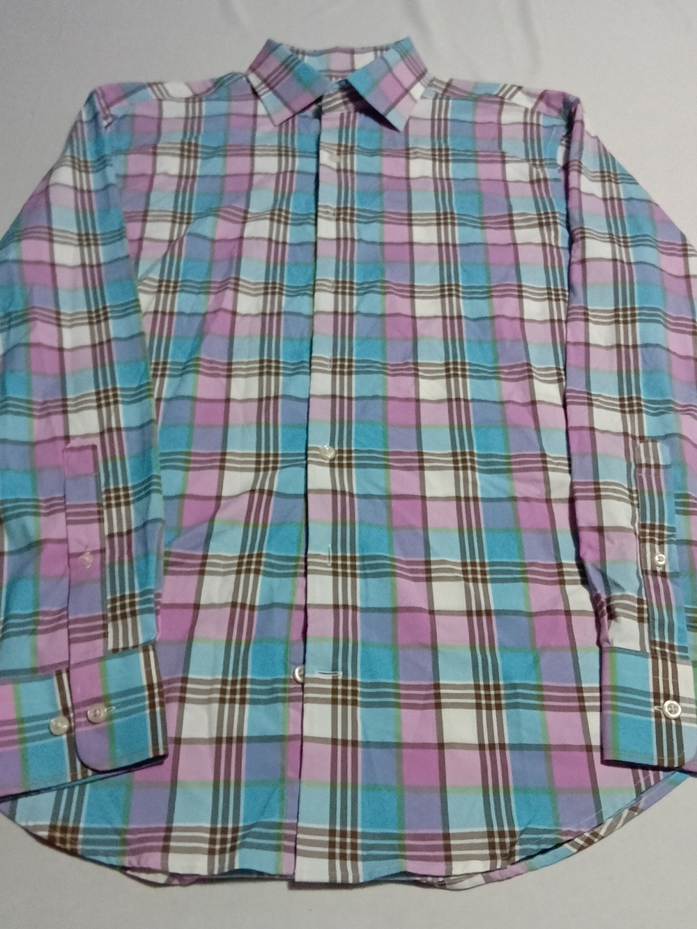 Peter Millar Men's M Plaid Button-Up Shirt in Pink & Blue